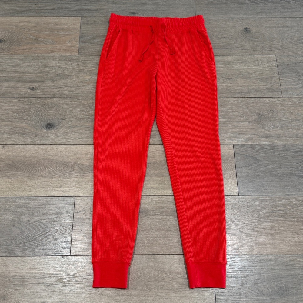 ZYIA ACTIVE Red Don't Wake‎ Me Up Thermal Joggers Waffle Knit Bottoms Size XL